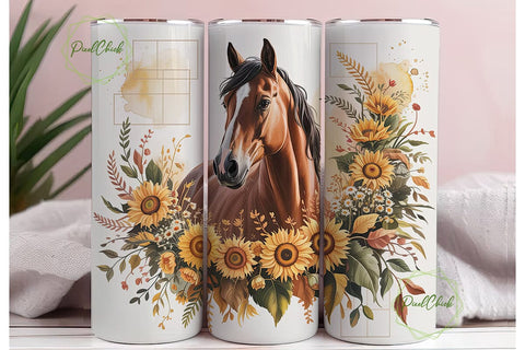 Autumn Horse Sunflowers 20oz Tumbler Sublimation PixelChick 