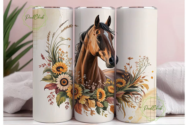 Autumn Horse Sunflowers 20oz Tumbler Sublimation PixelChick 