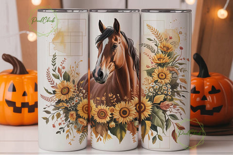 Autumn Horse Sunflowers 20oz Tumbler Sublimation PixelChick 