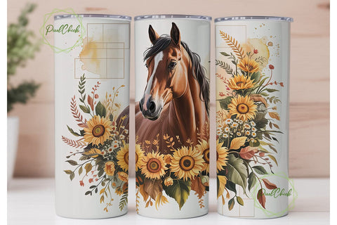 Autumn Horse Sunflowers 20oz Tumbler Sublimation PixelChick 