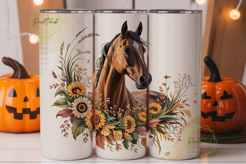 Autumn Horse Sunflowers 20oz Tumbler Sublimation PixelChick 