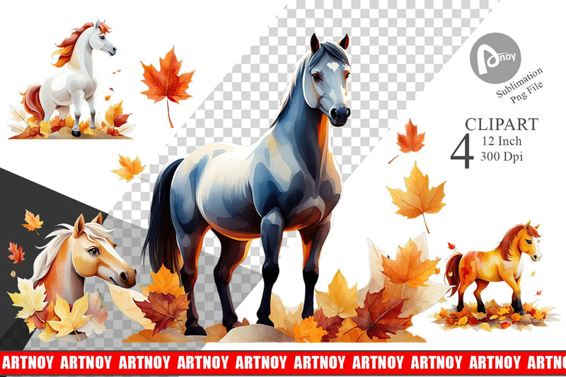 Autumn Horse Watercolor Clipart Sublimation artnoy 