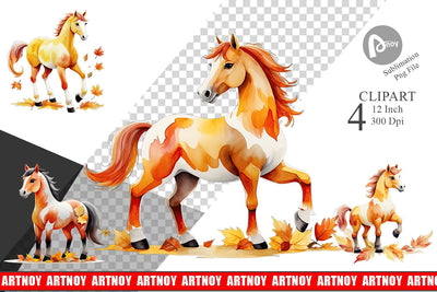 Autumn Horse Watercolor Clipart Sublimation artnoy 
