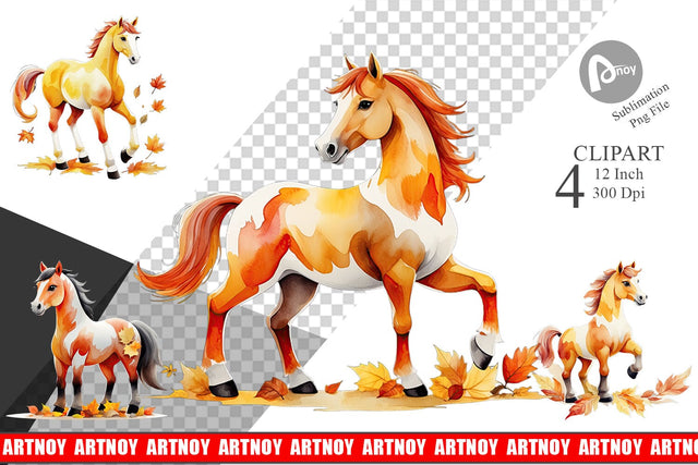 Autumn Horse Watercolor Clipart Sublimation artnoy 