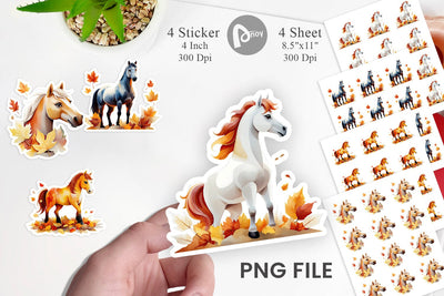 Autumn Horse Watercolor Sticker Sublimation artnoy 