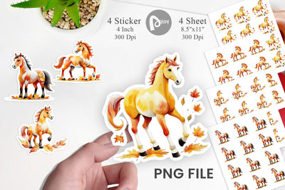Autumn Horse Watercolor Sticker Sublimation artnoy 
