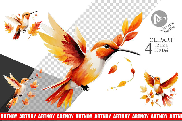Autumn Hummingbird Watercolor Clipart Sublimation artnoy 