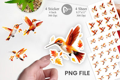 Autumn Hummingbird Watercolor Sticker Sublimation artnoy 