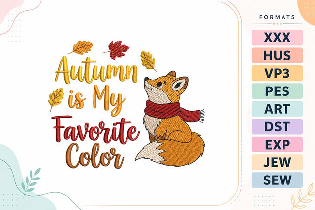 Autumn Is My Favorite Color Fox Embroidery Design Embroidery/Applique DESIGNS sg embroidery 