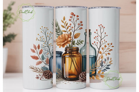 Autumn Jars & Flowers 20oz Tumbler Wrap Sublimation PixelChick 