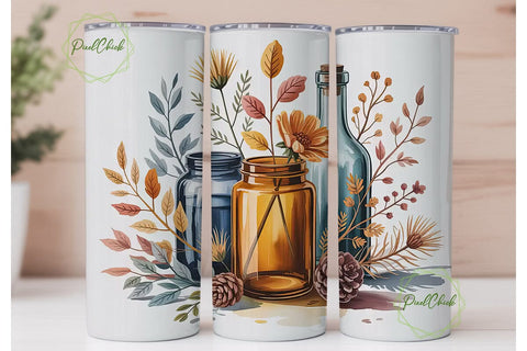 Autumn Jars & Flowers 20oz Tumbler Wrap Sublimation PixelChick 