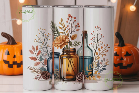 Autumn Jars & Flowers 20oz Tumbler Wrap Sublimation PixelChick 