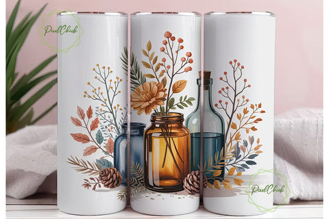 Autumn Jars & Flowers 20oz Tumbler Wrap Sublimation PixelChick 