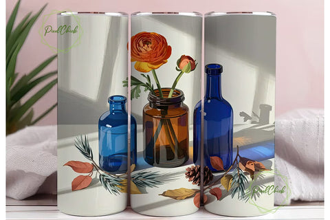 Autumn Jars & Flowers 20oz Tumbler Wrap Sublimation PixelChick 
