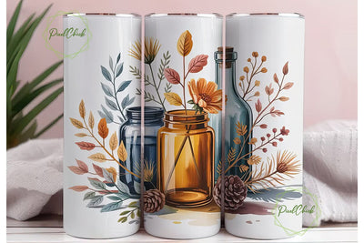 Autumn Jars & Flowers 20oz Tumbler Wrap Sublimation PixelChick 