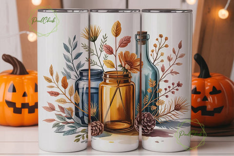 Autumn Jars & Flowers 20oz Tumbler Wrap Sublimation PixelChick 