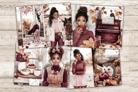 Autumn Junk Journal | African American Girl Pages SVG GlamArtZhanna 
