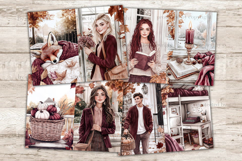 Autumn Junk Journal Kit | Burgundy Fall Digital Paper SVG GlamArtZhanna 