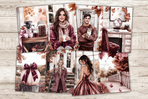 Autumn Junk Journal Kit | Burgundy Fall Digital Paper SVG GlamArtZhanna 