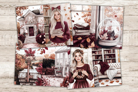 Autumn Junk Journal Kit | Burgundy Fall Digital Paper SVG GlamArtZhanna 