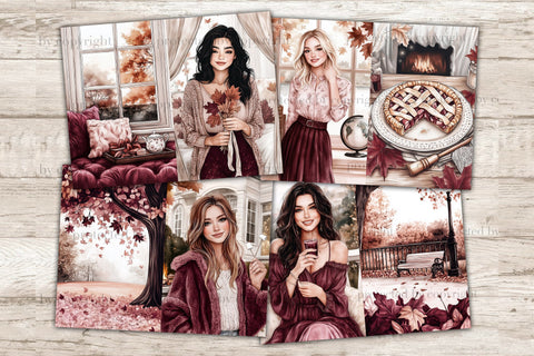 Autumn Junk Journal Kit | Burgundy Fall Digital Paper SVG GlamArtZhanna 