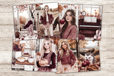 Autumn Junk Journal Kit | Burgundy Fall Digital Paper SVG GlamArtZhanna 