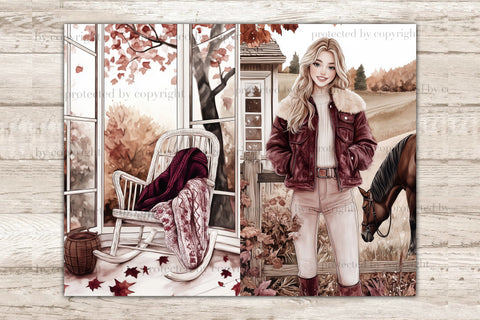 Autumn Junk Journal Kit | Burgundy Fall Digital Paper SVG GlamArtZhanna 