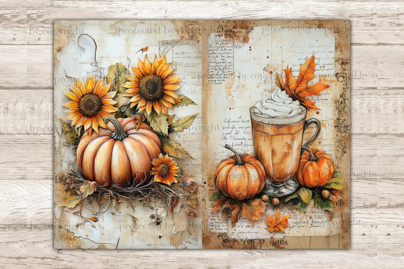 Autumn Junk Journal Pages | Pumpkin Printable Paper - So Fontsy