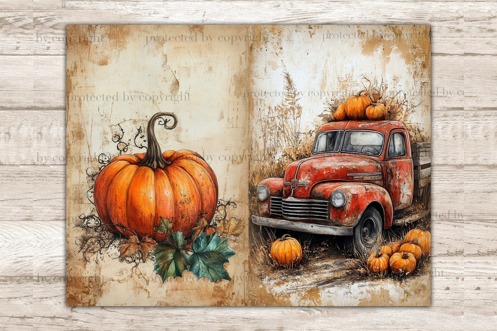 Autumn Junk Journal Pages | Pumpkin Printable Paper - So Fontsy