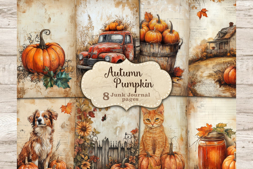 Autumn Junk Journal Pages | Pumpkin Printable Paper - So Fontsy