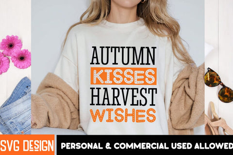 Autumn Kisses Harvest Wishes SVG Design, Autumn Kisses Harvest Wishes Sublimation PNG SVG BlackCatsMedia 