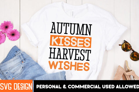 Autumn Kisses Harvest Wishes SVG Design, Autumn Kisses Harvest Wishes Sublimation PNG SVG BlackCatsMedia 