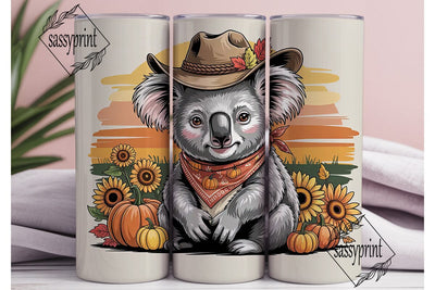 Autumn Koala Cowboy 20oz Tumbler Wrap Sublimation sassyprint 