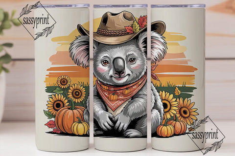 Autumn Koala Cowboy 20oz Tumbler Wrap Sublimation sassyprint 