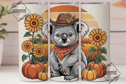 Autumn Koala Cowboy 20oz Tumbler Wrap Sublimation sassyprint 