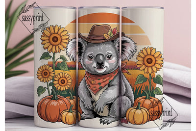 Autumn Koala Cowboy 20oz Tumbler Wrap Sublimation sassyprint 