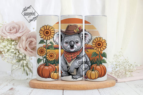 Autumn Koala Cowboy 20oz Tumbler Wrap Sublimation sassyprint 