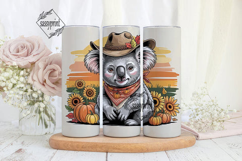 Autumn Koala Cowboy 20oz Tumbler Wrap Sublimation sassyprint 