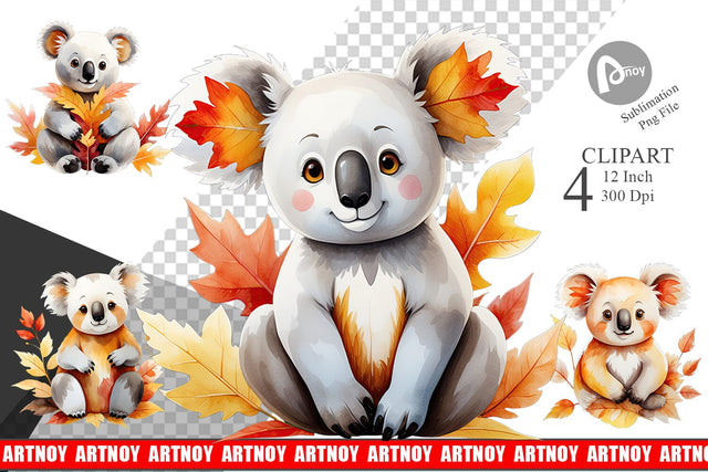 Autumn Koala Watercolor Clipart Sublimation artnoy 