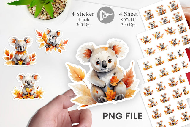 Autumn Koala Watercolor Sticker Sublimation artnoy 