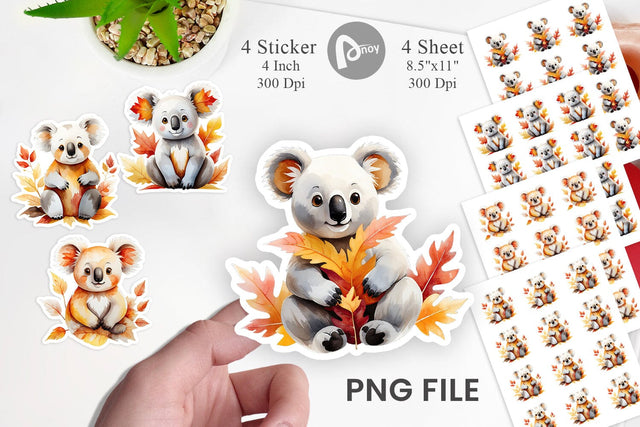 Autumn Koala Watercolor Sticker Sublimation artnoy 