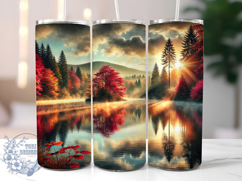 Autumn Lake Sunrise Fall 20oz Tumbler Wrap, Fall Decor, Nature Sublimation, Scenic Tumbler, Outdoor Gift Sublimation ToriDesigns 