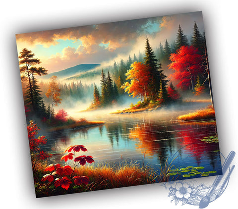 Autumn Lake Sunrise Fall 20oz Tumbler Wrap, Fall Decor, Nature Sublimation, Scenic Tumbler, Outdoor Gift Sublimation ToriDesigns 