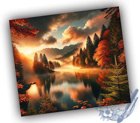 Autumn Lake Sunrise Fall 20oz Tumbler Wrap, Fall Decor, Nature Sublimation, Scenic Tumbler, Outdoor Gift Sublimation ToriDesigns 