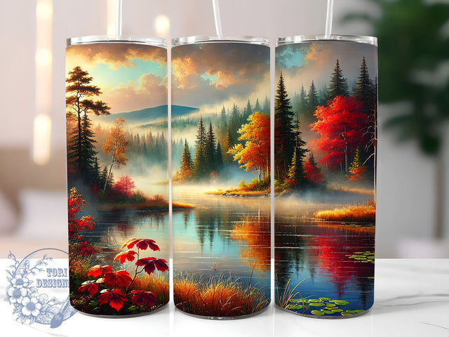 Autumn Lake Sunrise Fall 20oz Tumbler Wrap, Fall Decor, Nature Sublimation, Scenic Tumbler, Outdoor Gift Sublimation ToriDesigns 
