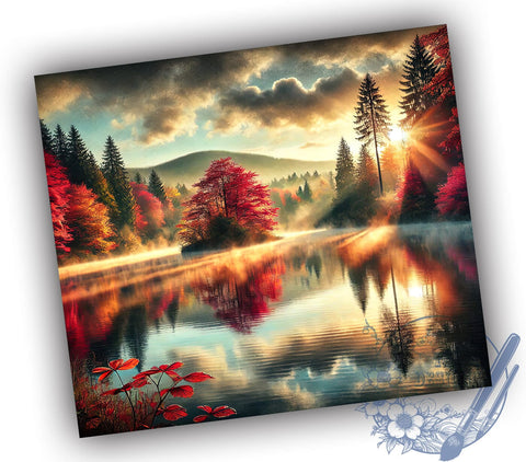 Autumn Lake Sunrise Fall 20oz Tumbler Wrap, Fall Decor, Nature Sublimation, Scenic Tumbler, Outdoor Gift Sublimation ToriDesigns 