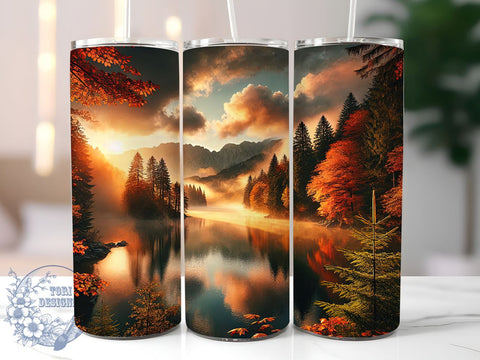 Autumn Lake Sunrise Fall 20oz Tumbler Wrap, Fall Decor, Nature Sublimation, Scenic Tumbler, Outdoor Gift Sublimation ToriDesigns 