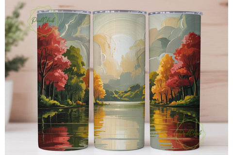 Autumn Lakeside Forest 20oz Tumbler Wrap Sublimation PixelChick 