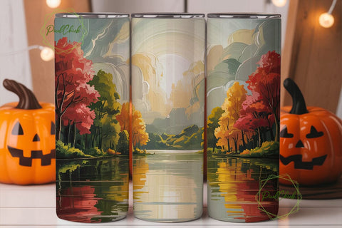 Autumn Lakeside Forest 20oz Tumbler Wrap Sublimation PixelChick 