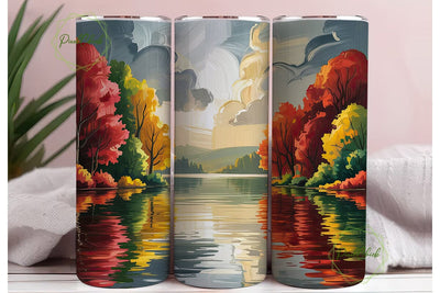 Autumn Lakeside Forest 20oz Tumbler Wrap Sublimation PixelChick 